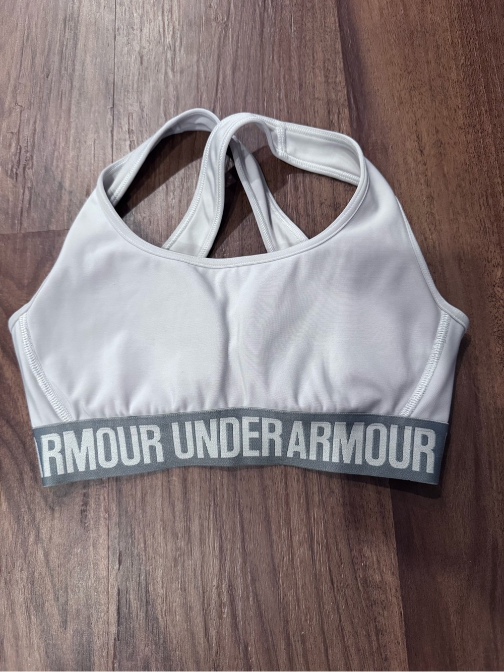 Under Armour White Sports Bra with Gray Logo Band